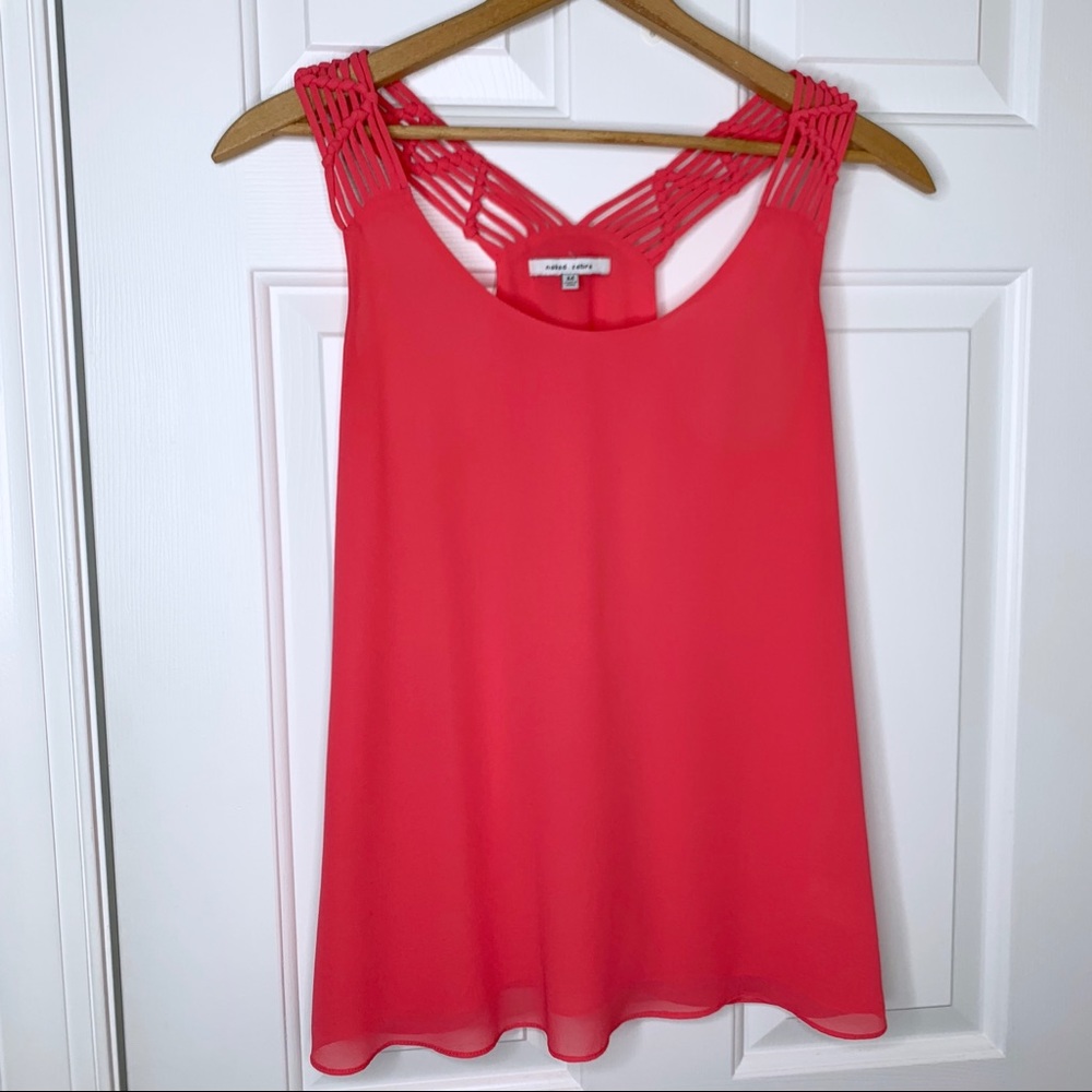 Naked Zebra Coral Pink Sleeveless Braided Lattice Tank Top Blouse Sz M